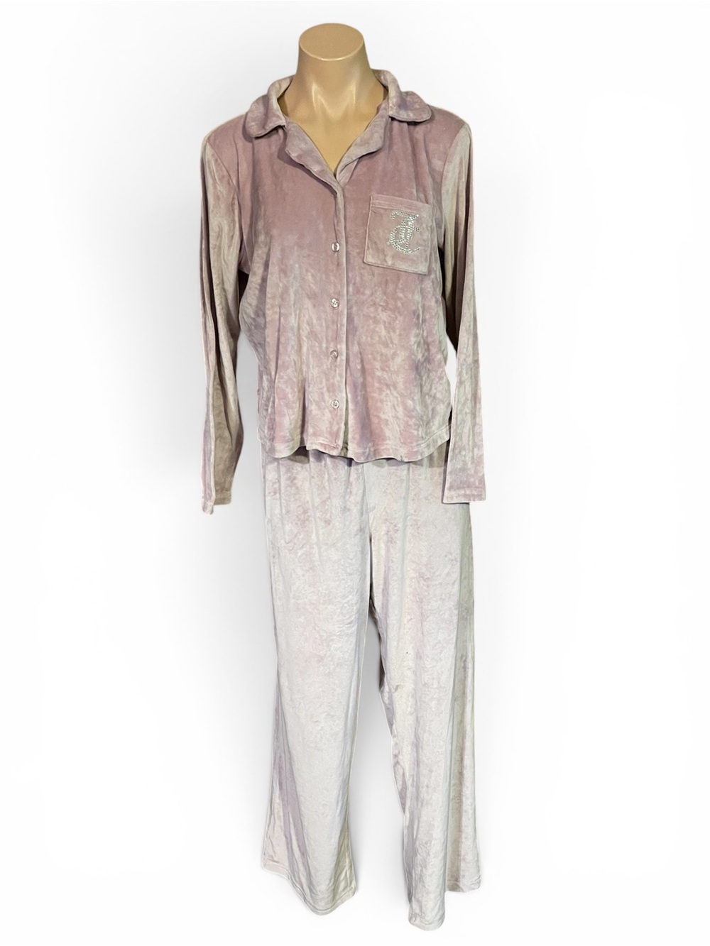 Juicy Couture Pink Velour Pajama Set Bling Logo PJ Top Med Bottom Large - Picture 1 of 14